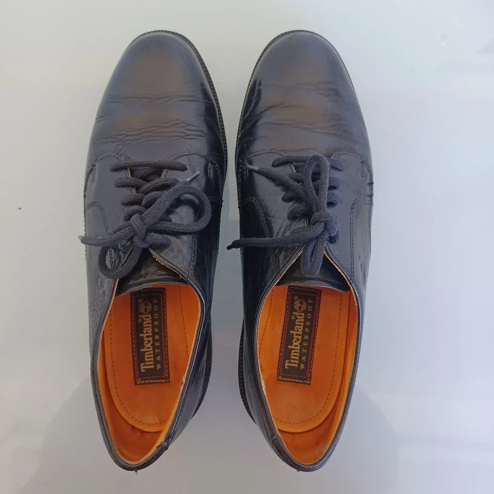 Timberland Mens Black Leather Oxford Lug Sole Shoes 9012 96069 Size 9M‎